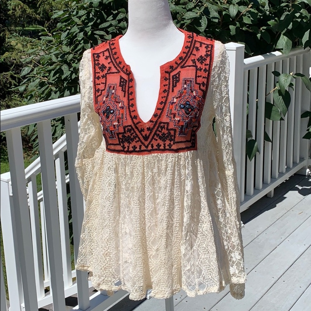 Free People Casablanca Lace Aztec and Sequin Top